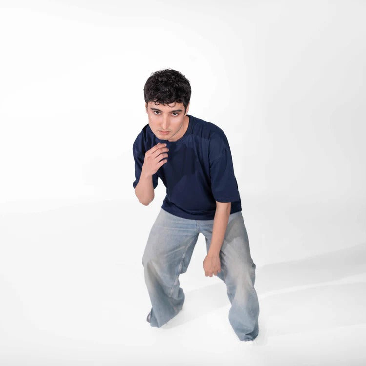 BLUE PLAIN OVERSIZED TEE