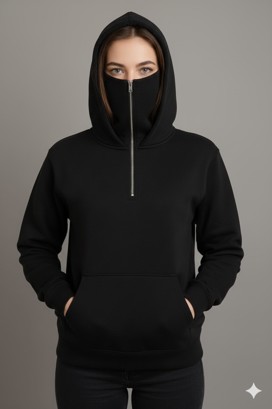 Balaclava Ninja half Zipper Hoodie black