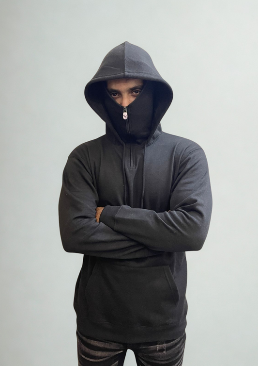 Charcoal Half Zipper Balaclava Pull Over Hoodie