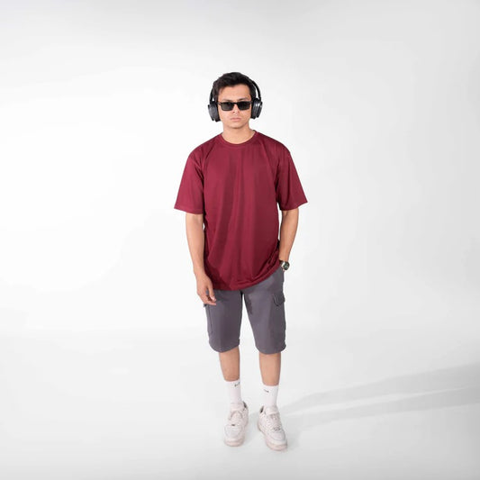 MAROON PLAIN OVERSIZED TEE