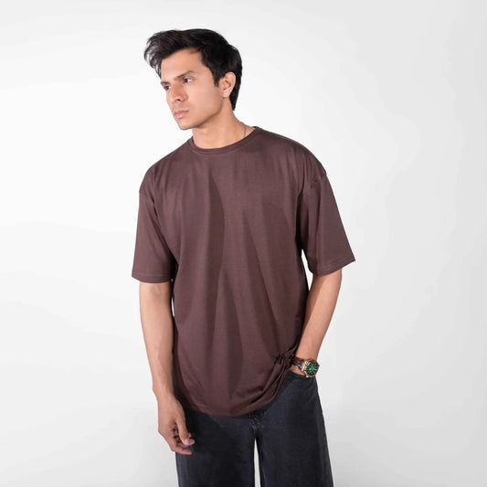 BROWN PLAIN OVERSIZED TEE
