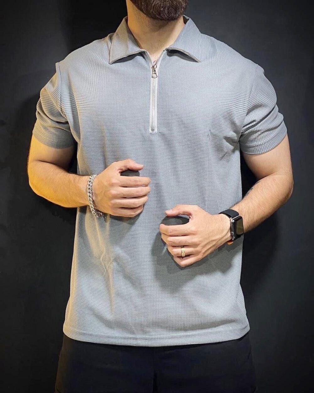Texture Collar zip tees